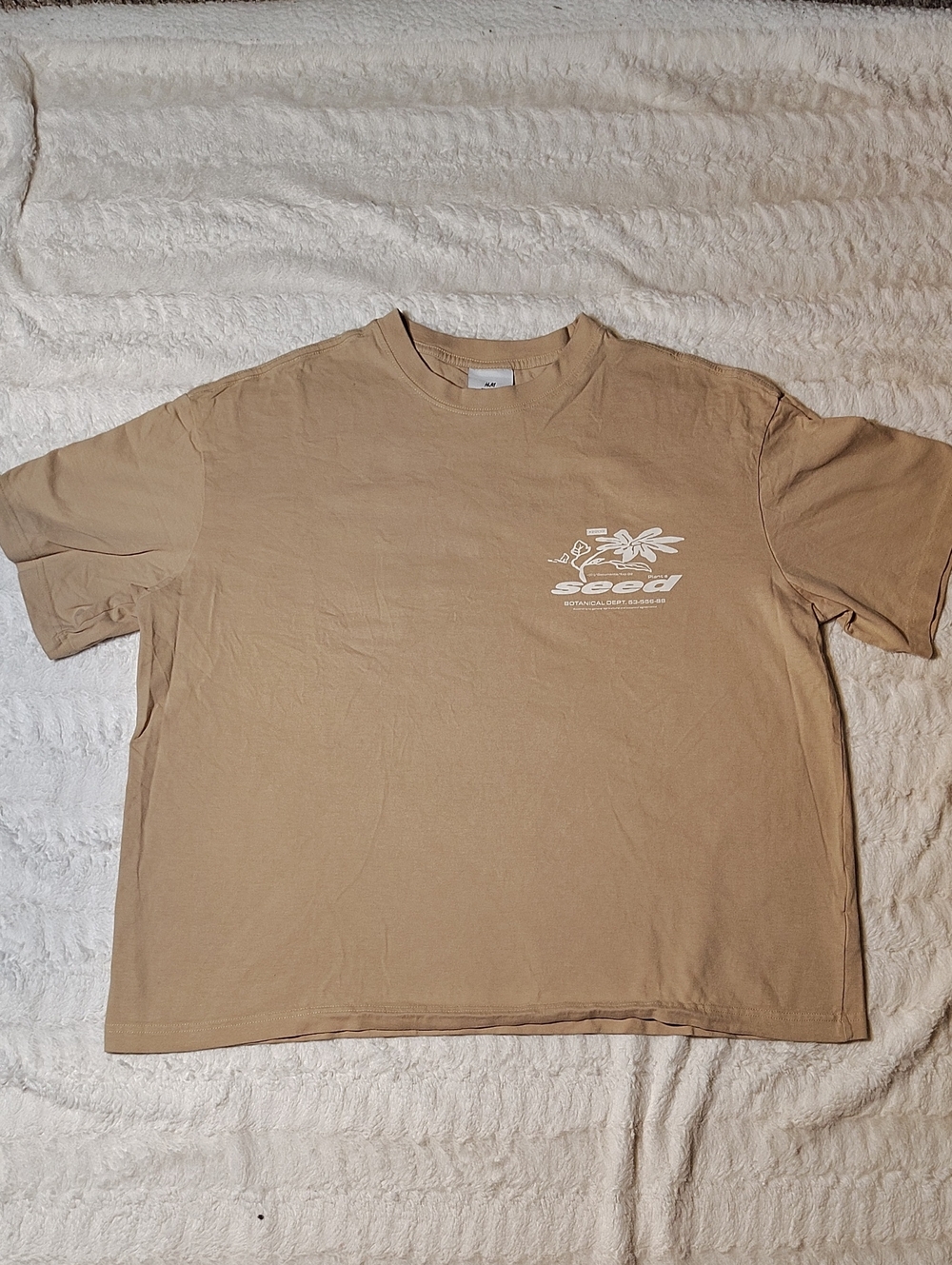 H&M Tan Crewneck Short Sleeve Tee with White Logo